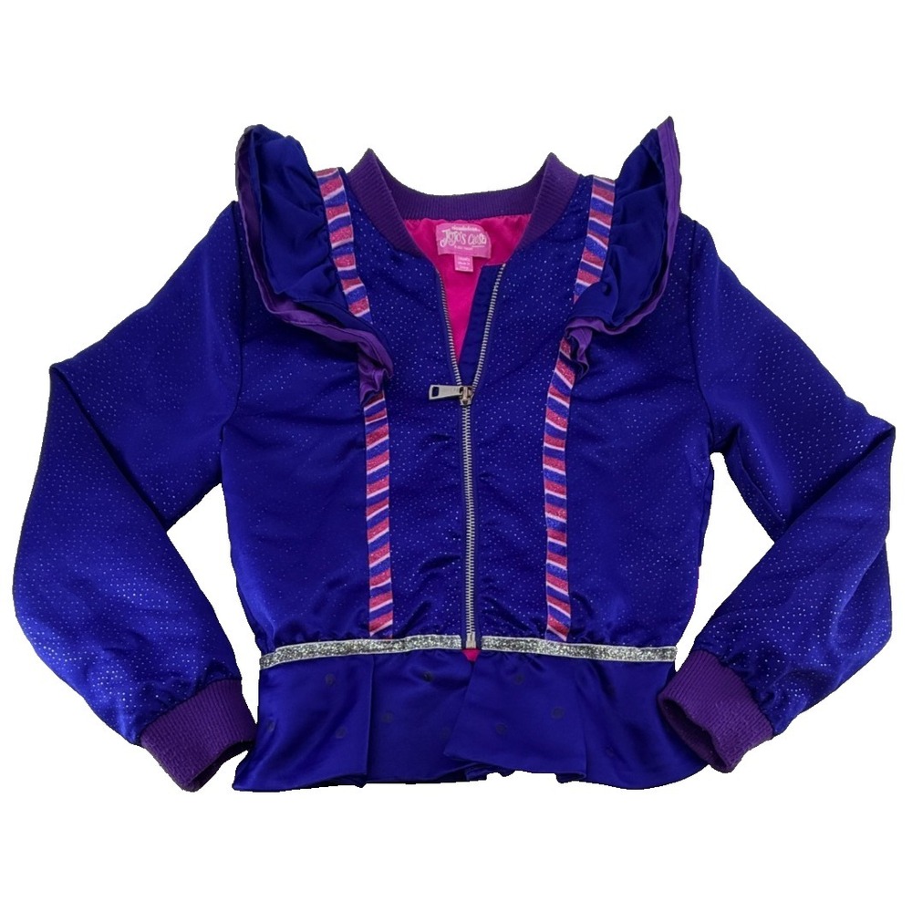 JoJo Siwa Girls Jacket 7/8 Purple Ruffle Zip Peplum Glitter Nickelodeon